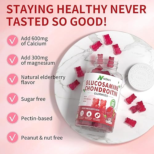 Miniatura 5 de NOAVII Gomitas de condroitina de glucosamina con MSM y saúco extra fuerte, apoyo articular, suplemento antioxidante de apoyo inmunológico para