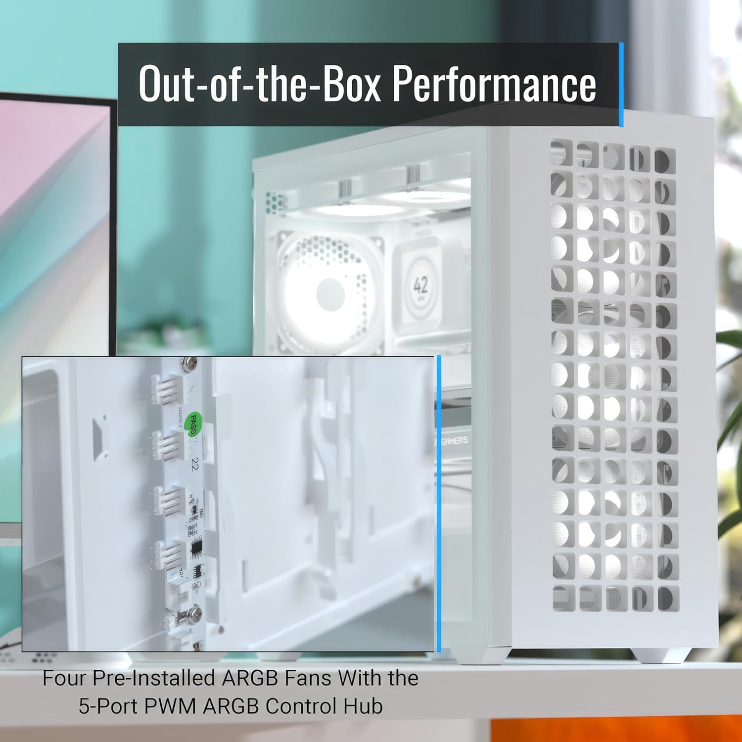 AeroCool D502A Mid Tower Case, Mesh Front Panel, 360mm Radiator Support, 11 Fan Slots, 400mm GPU, ATX/m-ATX/mini-ITX, Magnetic Dust Filters, SPCC Steel Construction, Trendy PC Build, White