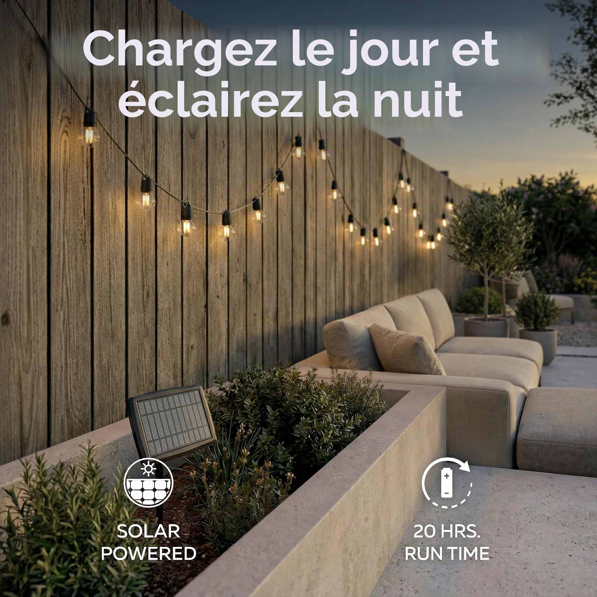 CALEX Vista Guirlande Solaire 10 m/33 pi, Éclairage LED de Jardin, 20 Ampoules, Guirlande Étanche IP44, Éclairage Chaleureux, Télécommande Incluse
