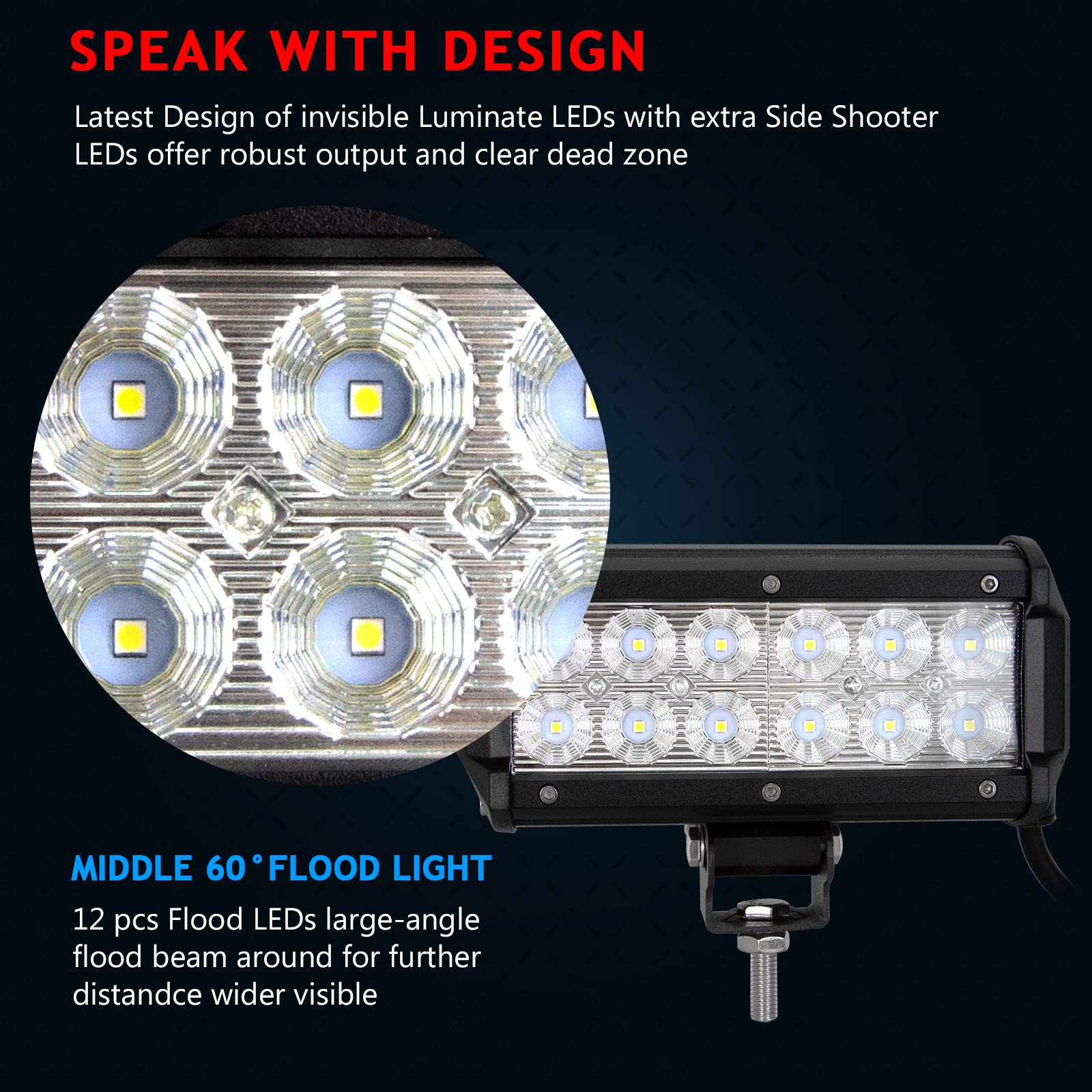 AUXTINGS 2 Piezas 7 Pulgadas (17.8cm) 36W Flood led Barra de Trabajo 12v-24v focos Incluye Soportes de Metal y camión Barca Machine Trailer Bulldozer 4x4 Offroad Car