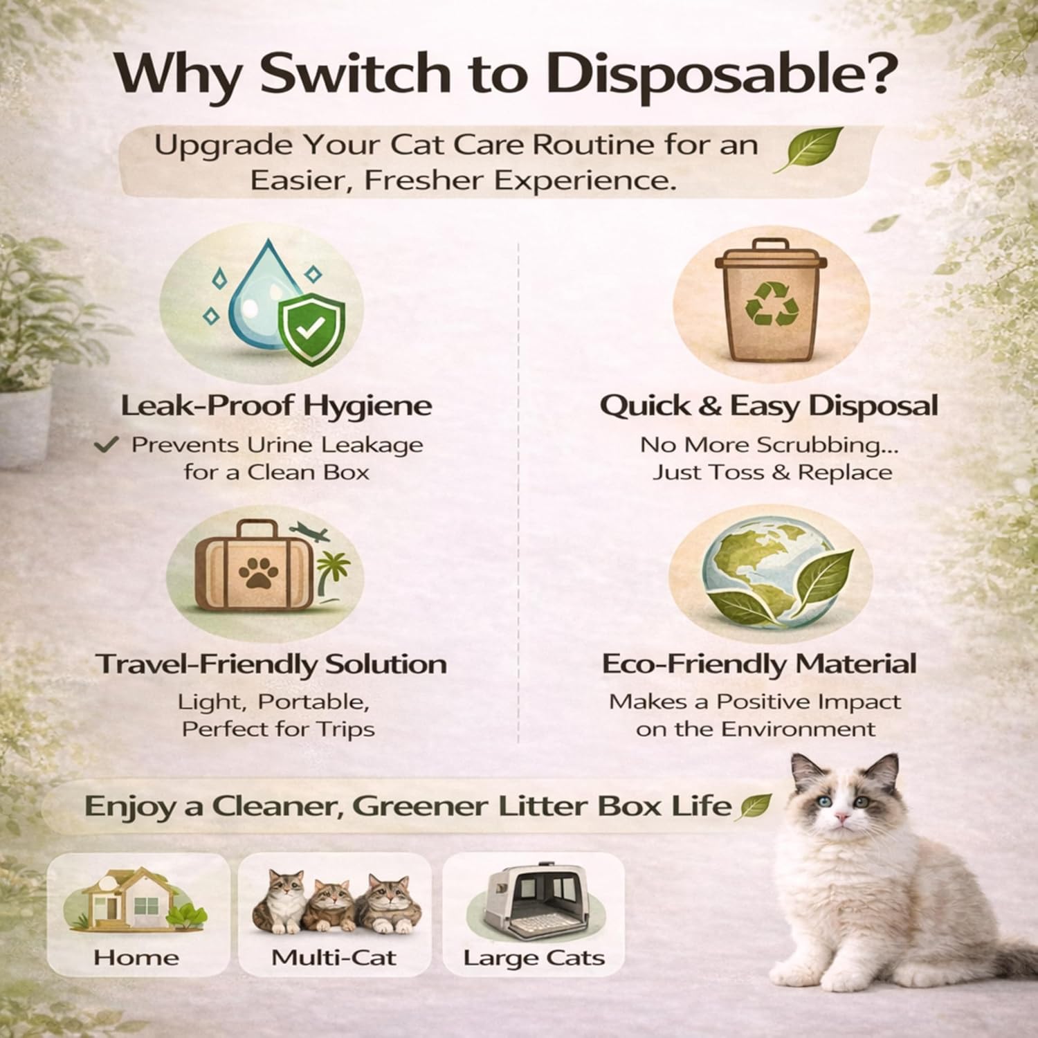 Disposable Cat Litter Box 4 Pack – Eco-Friendly Kitty Litter Box, 100% Biodegradable Paper Pulp, Leak-Proof Disposable Travel Litter Boxes for Cats, Cat Tray (Jumbo 22.44 × 17.91 × 6.89 in) 4pk