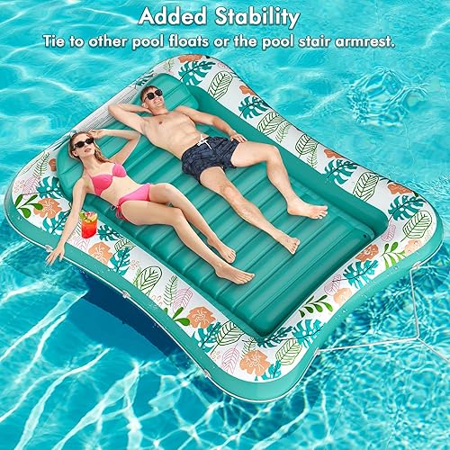 Miniatura 6 de Flotador inflable para tumbona para piscina, 87 x 63 pulgadas, flotadores de piscina para adultos con almohada y soporte para tazas, 4 en 1 relleno