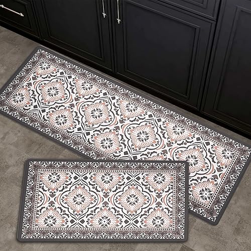 FRESHMINT Juego de 2 tapetes de cocina antifatiga para piso, impermeables, antideslizantes, marroquíes, tapetes de cocina acolchados para estar de