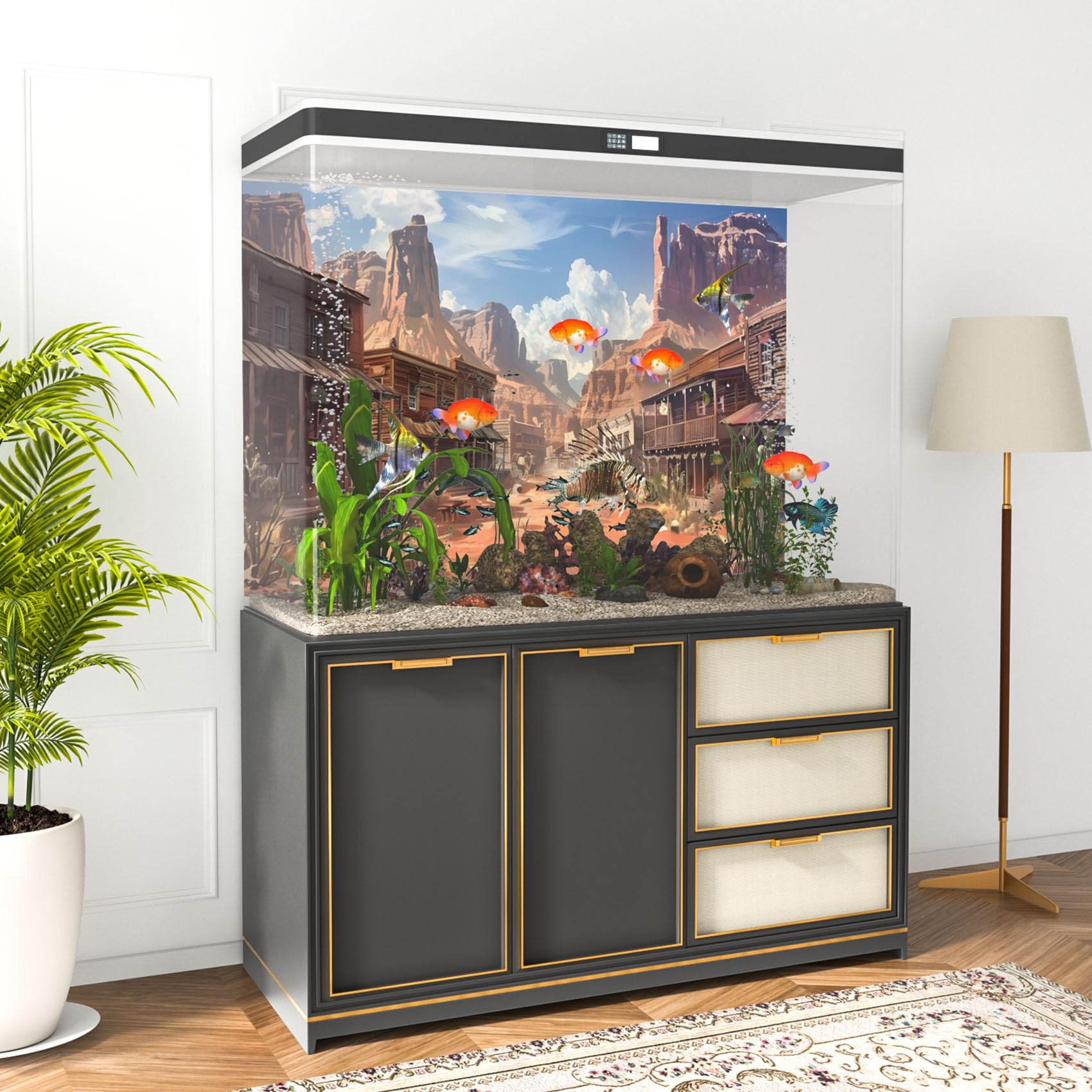 MIRRORANG 120x46cm Rustic Wild West Reptile Terrarium Aquarium Background Desert Landscape Historic Town Fish Tank Background Bearded Dragon Vivarium Background Vinyl - Image 3