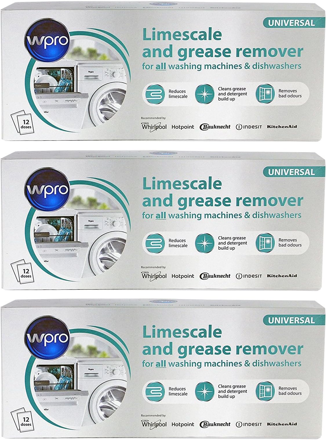 Washing Machine 3in1 Limescale Descaler & Detergent Remover 36 x 50g Sachets (3 Packs)