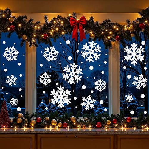 Miniatura 7 de Ivenf Decoraciones navideñas para decoración de interiores: 8 hojas extra grandes de copos de nieve blancos para ventanas, decoraciones rústicas de