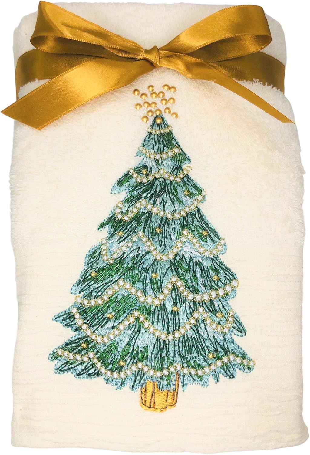 Christmas Hand Towels, Ultra Plush Embroidered Jeweled Christmas Elegance, Set of 2