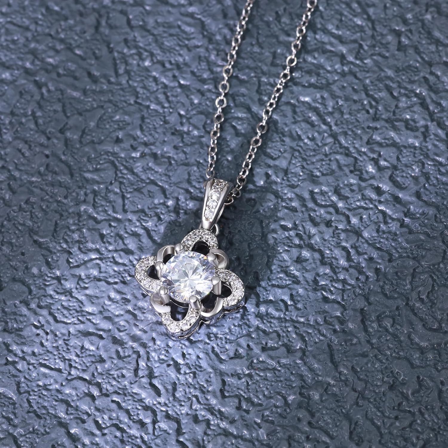 Sterling Silver Flower Necklace for Women Adjustable Pendant Necklace Hypoallergenic Round Cubic Zirconia Classic Charms Necklace Gifts for Wife Mother Christmas Birthday Valentine's Day Anniversary - Image 5