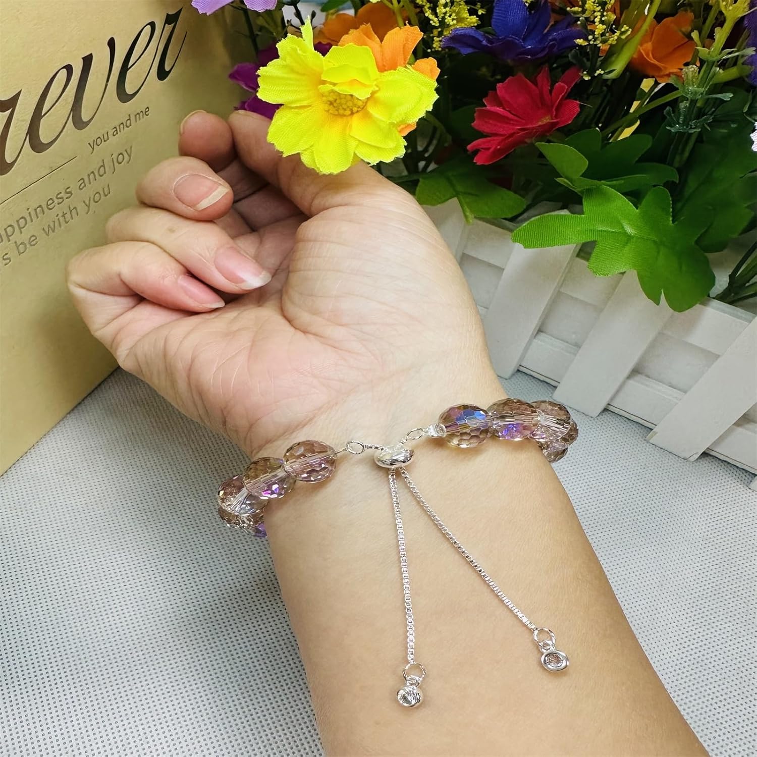 New Designed Iridescent Crystal Beaded Bracelet with Dangling Charms And Women's Gifts.The Sugar Austrian Crstal Bracelet is a Delicate Gorgeous Bracelet for Lady With Adjustable Elasticity - Image 6