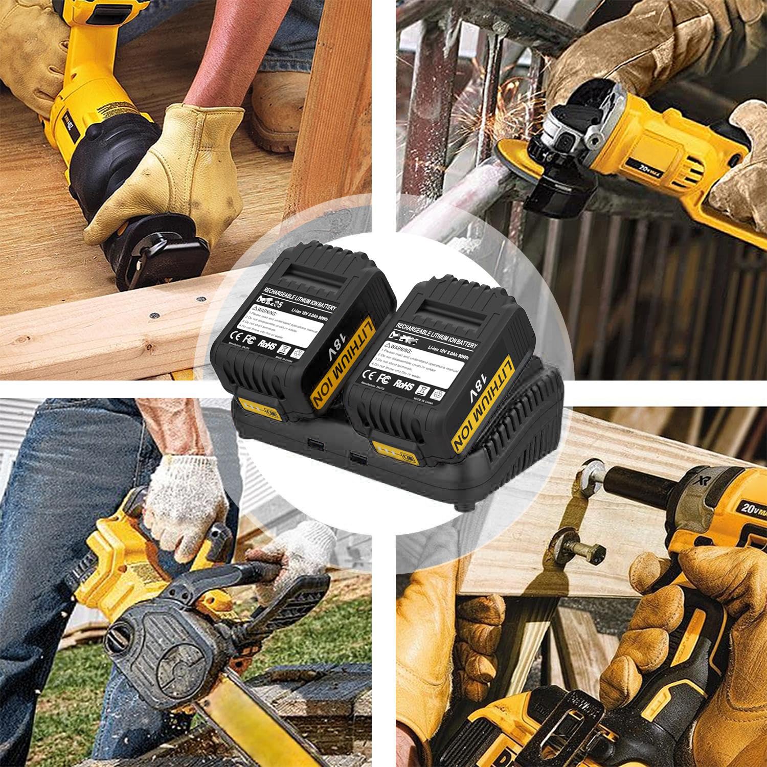 Energup 2 Pièces 18V 5.0Ah Batterie avec Chargeur pour Dewalt Batterie 18V | Compatible avec DCB184 DCB183 DCB182 DCB180 DCB181 DCB205 et Chargeur DCB112 DCB115