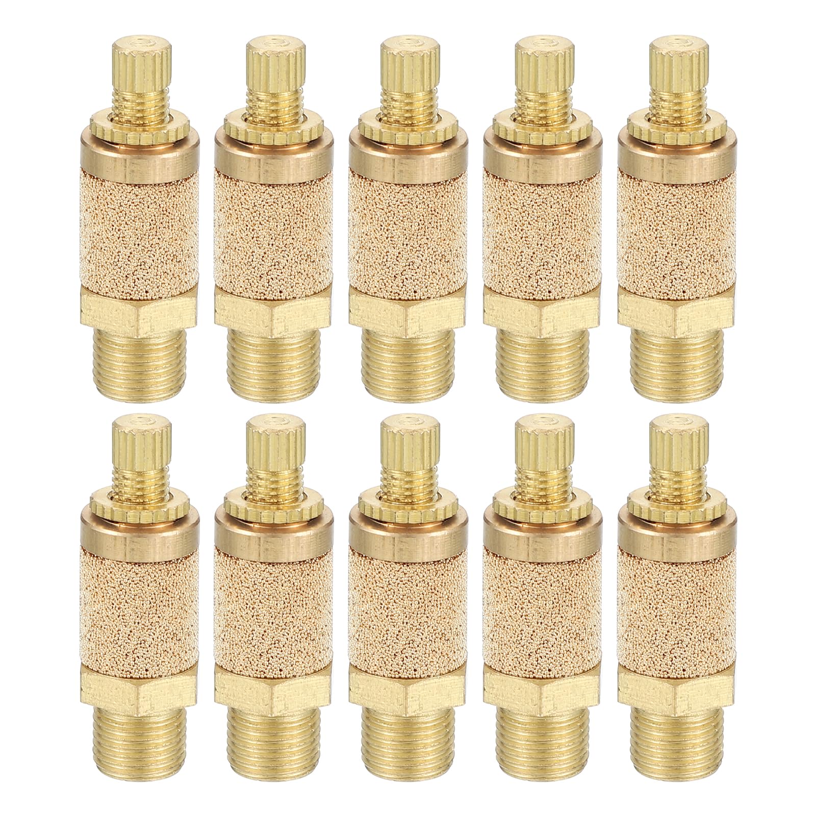 PATIKIL Air Pneumatic Mufflers, 10 Pack Top Adjustable Air Flow Speed Controller G1/8 Male Thread Sintered Bronze Exhaust Muffler for Compressor