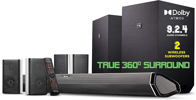 Nakamichi Shockwafe Ultra 9.2.4 Channel 1000W Dolby Atmos/DTS:X Soundbar with Dual 10" Subwoofers (Wireless) & 4 Rear Surround Speakers. Enjoy Plug and Play Explosive Bass & High End Cinema Surround