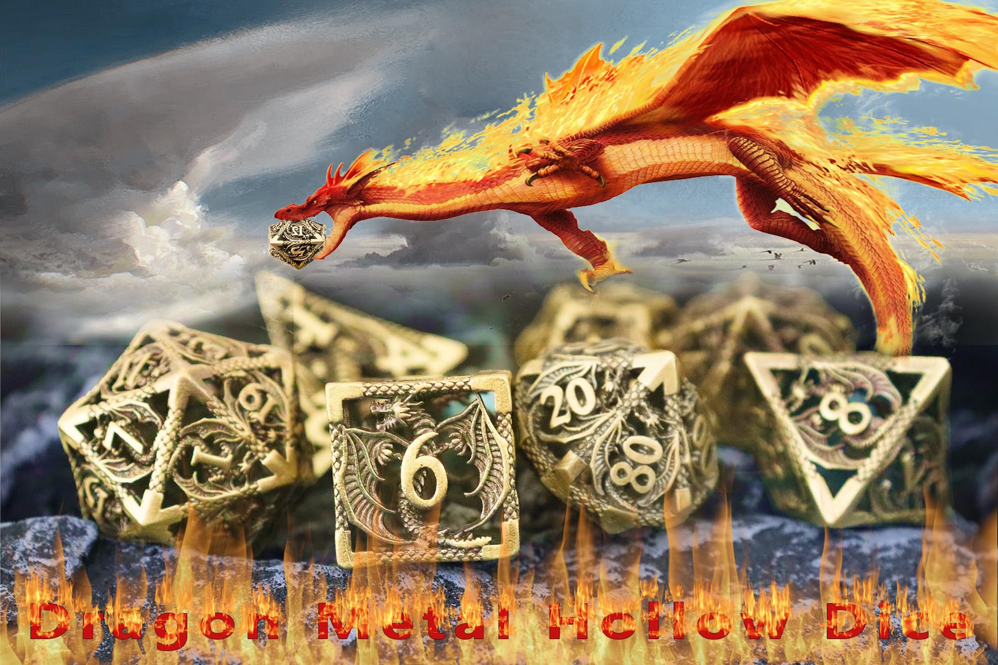 Zestaw metalowych kości DND, puste, wielościenne kości smoka, Dungeons and Dragons, zestaw kości do odgrywania ról, 7 CPS, z metalowym pudełkiem na prezent, odpowiednie do kart do gier stołowych D&D