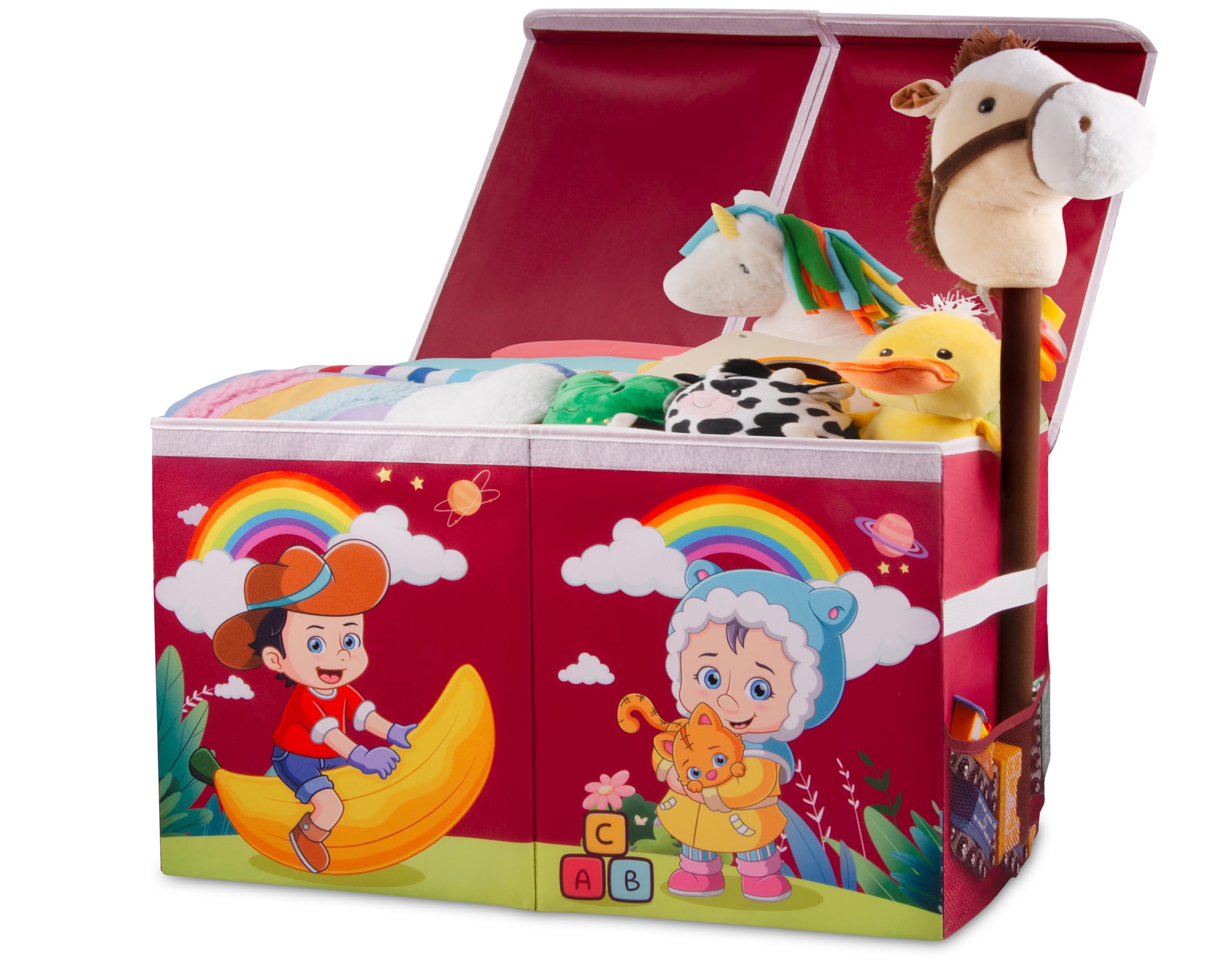 GRABBZEE Toy Storage Chest, Foldable & Sturdy Toy Storage Box, Baby Toys Storage Organizer, Toy Bin with Lid, Collapsible Toddler Basket Trunks, Kids Toy Bins for Boys & Girls.