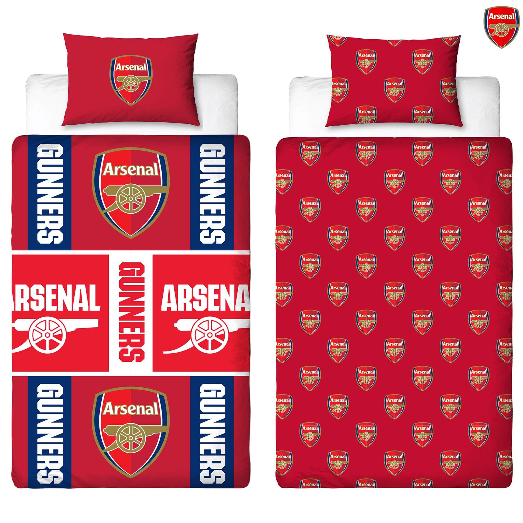 Character World Arsenal FC Parure de lit avec housse de couette – Literie réversible officielle – Design officiel avec emblème du logo des Gunners – Pour lit simple