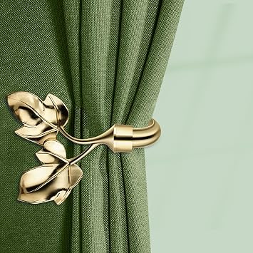 HIKMLK Leaf Shaped Curtain Holdbacks 2pcs, Handmade Metal Curtain Side Holders for Wall, Curtain Tieback Hook Pull Backs for Drapes Window Home Decoration