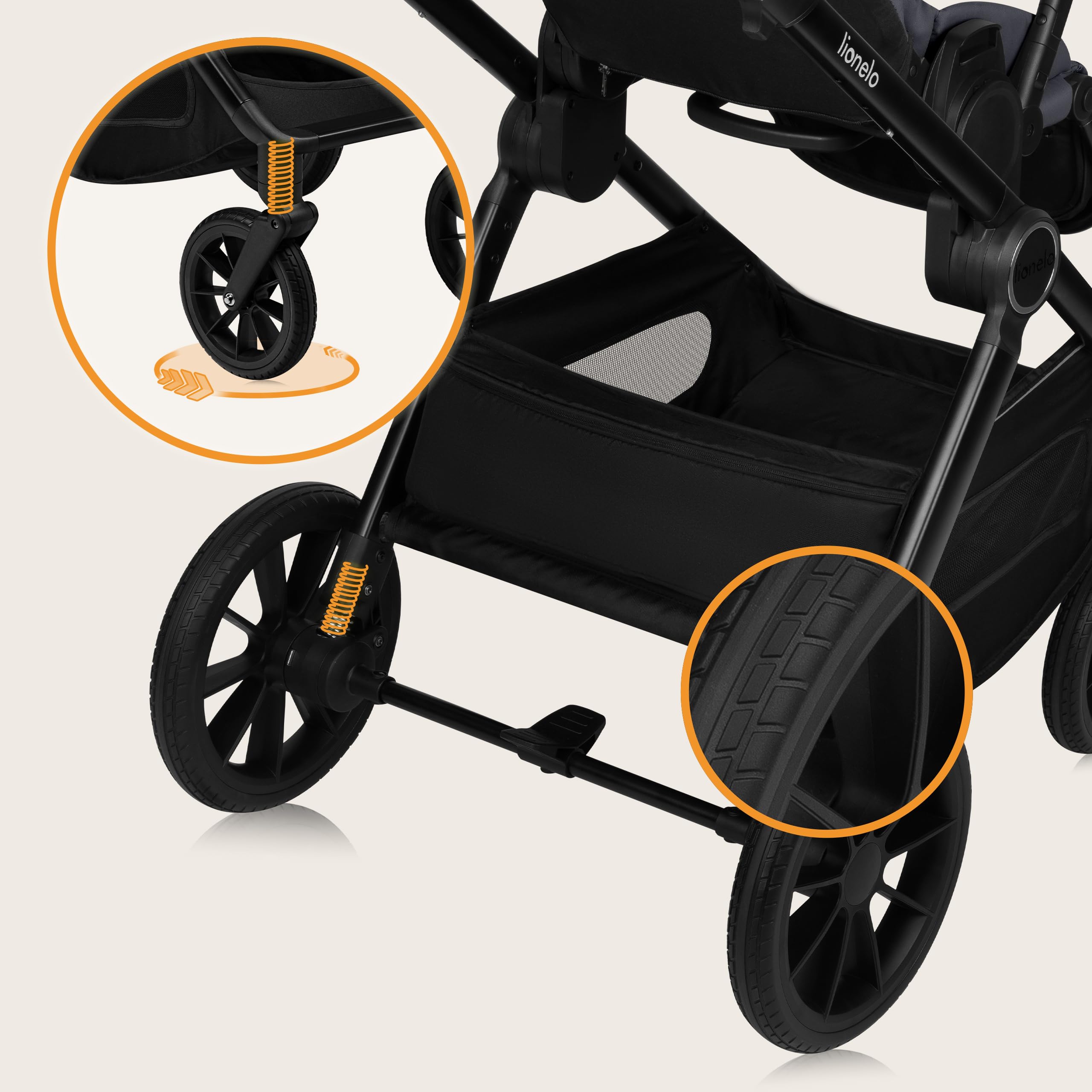 LIONELO LAYLA 2 w 1 Wózek Spacerowy Dziecięcy 0-48 miesięcy do 22 kg Gondola do 9 kg, Regulacja Oparcia i Podnóżka, AiryDots, Obrotowe Koła PU 360° Pełna Amortyzacja Budka XXL