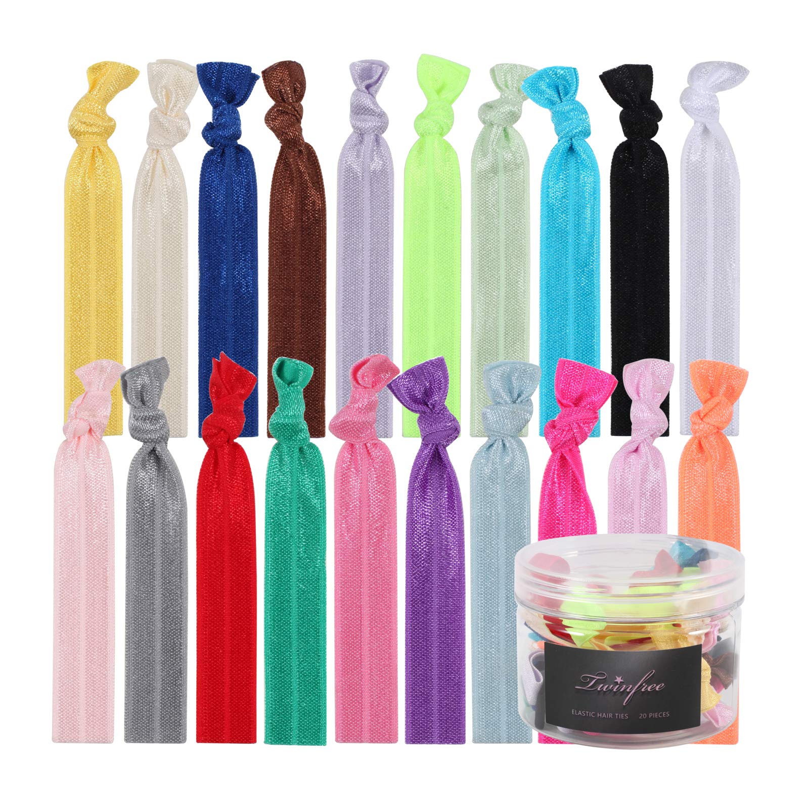 Hair Ties Set for Women Elastic Ribbon Ponytail Holders, No Crease Knotted Cloth Stretch Hairbands No Damage Ouchless Hair Bands Wrap, Girls Yoga Strong Hold Multi-colors Hair Accessories Twinfree - 20 Pack