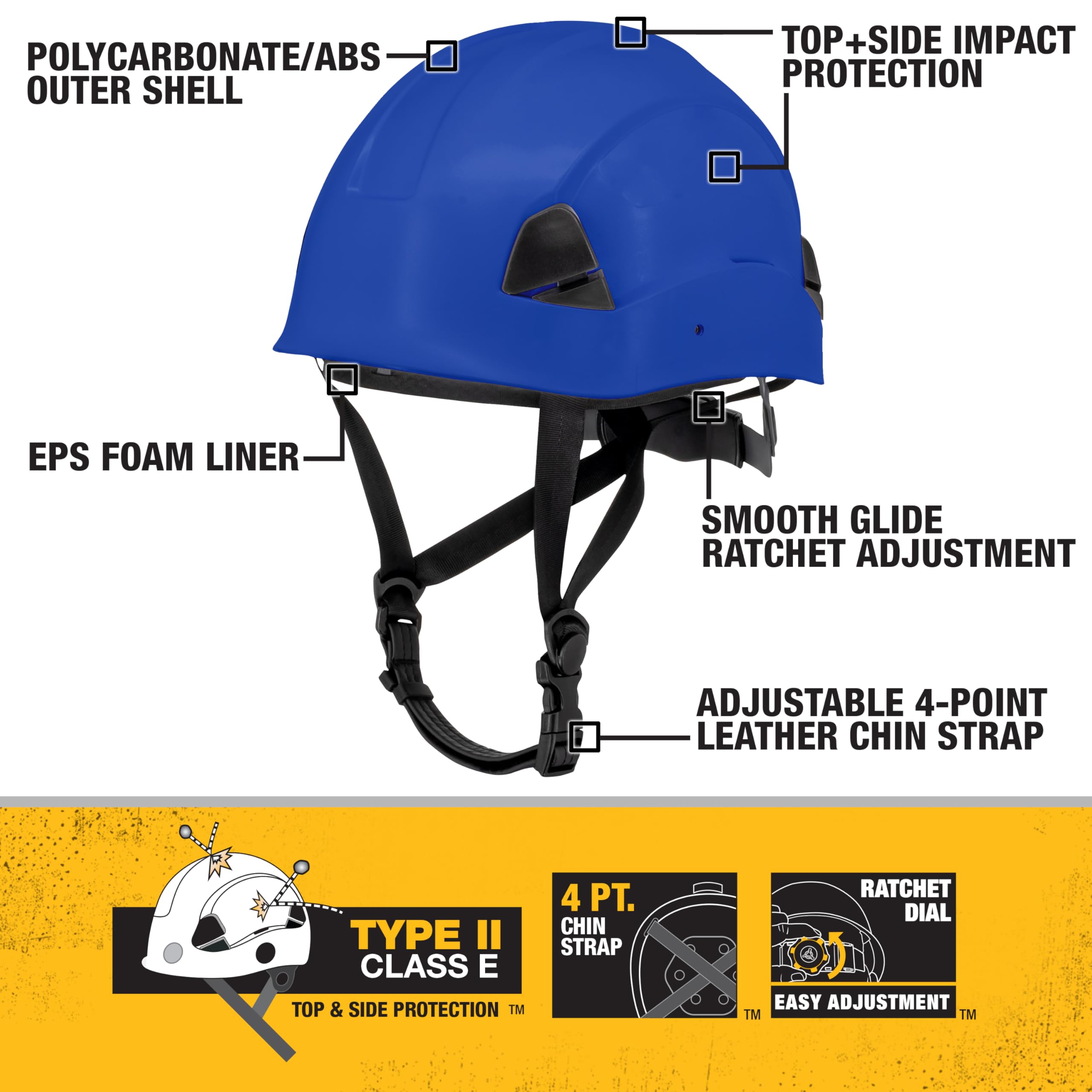 DEWALT DPG22 Casque de sécurité à cliquet 4 Points Type II Classe E Bleu