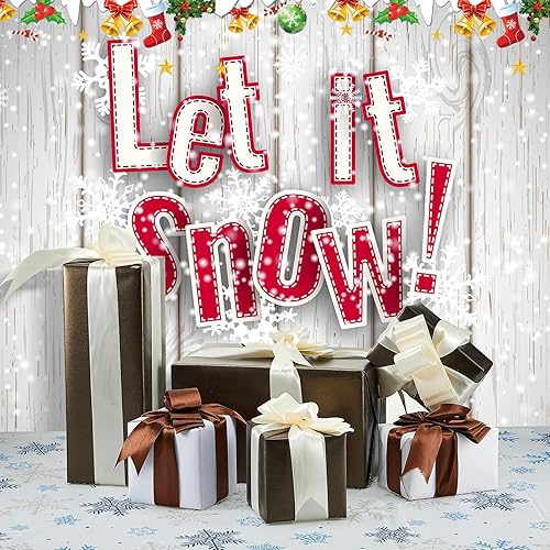 Miniatura 5 de Kinlop 12 manteles de invierno con copos de nieve a granel, de plástico, azul y blanco, mantel de invierno con diseño de país de las maravillas, 54