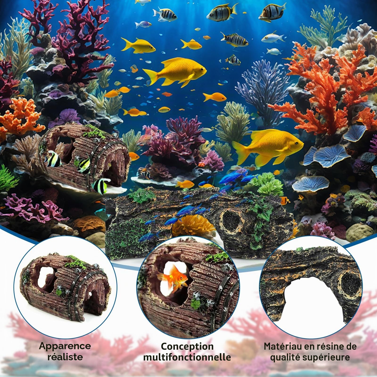 3 Pièces Décoration Aquarium Grain de Bois, Cachette Aquarium Sûrs et Non Toxiques Décoration D'aquarium, pour Petites Crevettes Poissons Autres Animaux Aquatiques Petite Moyenne Taille (A)