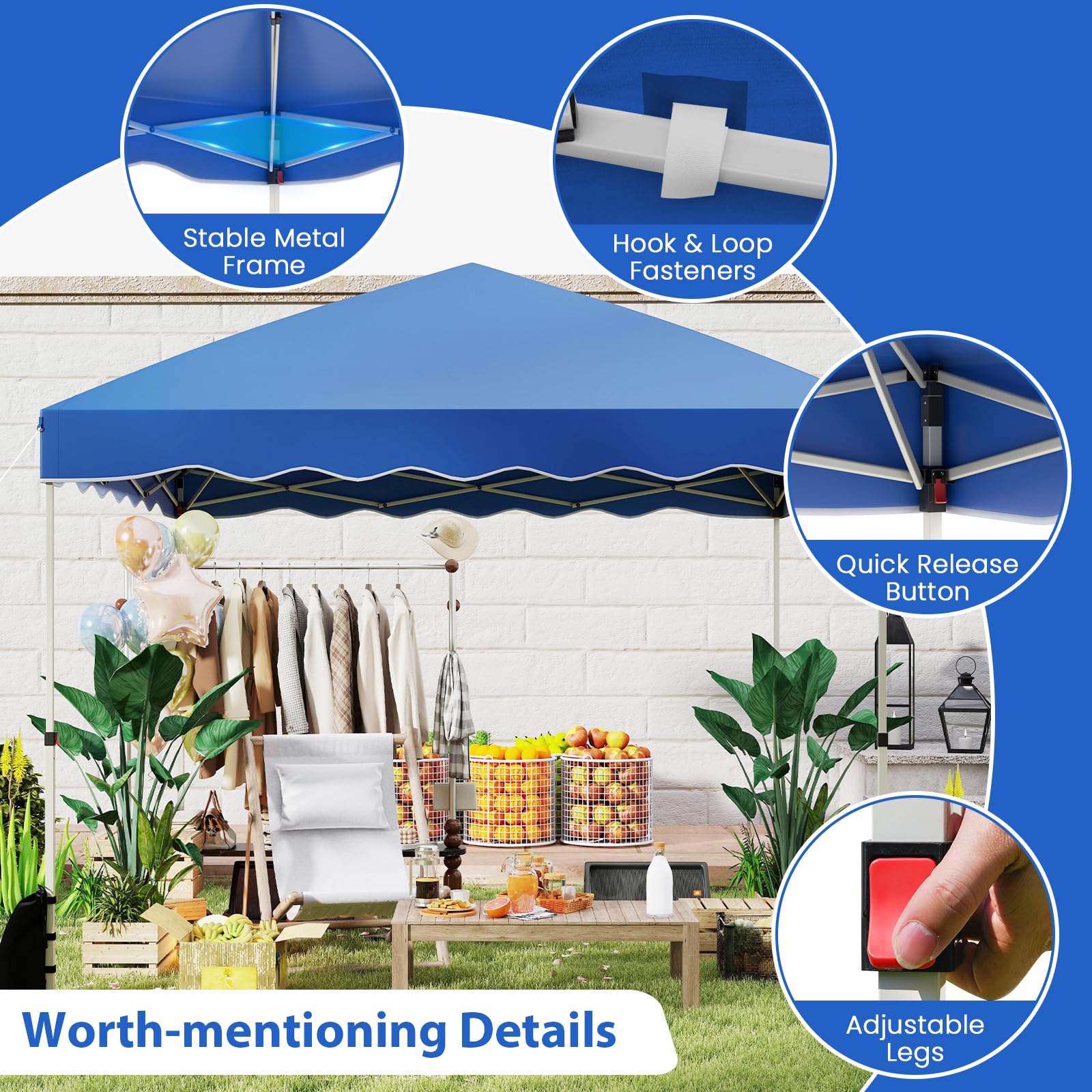 HOMASIS Tonnelle Pliant 3x3 M, Pergola Pop-Up réglable en Hauteur, Gazebo extérieur Durable avec Cordes à Vent et Sacs de Sable, Tente Portable avec Sac de Transport (Bleu)
