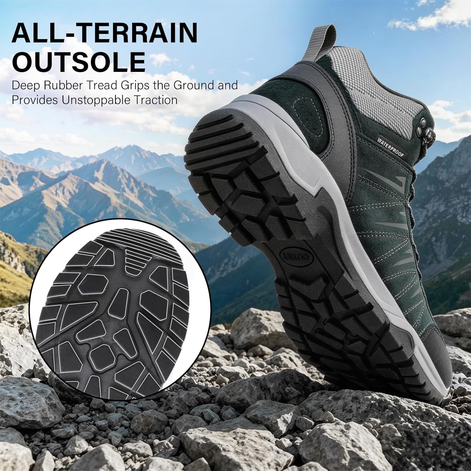 Men's Waterproof Hiking Boots Lightweight Leather Mid Ankle Outdoor Trail Trekking shoes