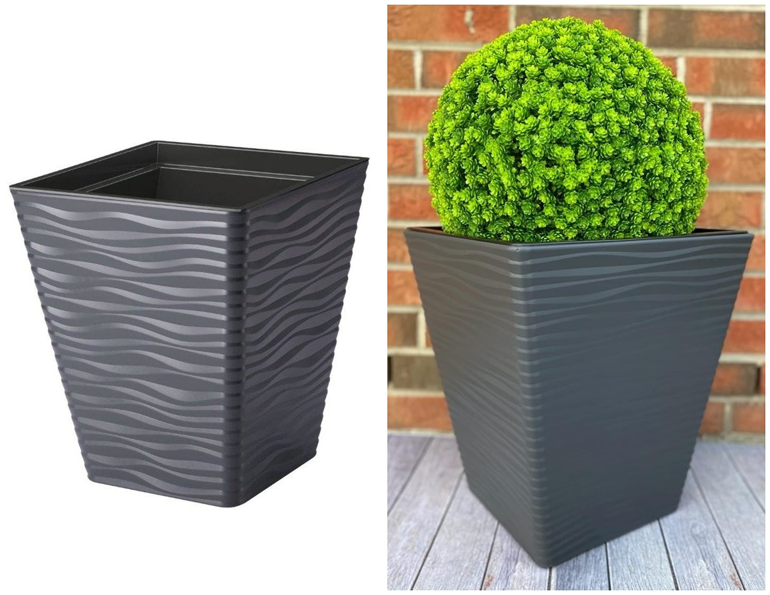 Juego De 3 Macetas Grandes De Exterior - 80 Cm Diámetro, Color Antracita, Resistentes A La Intemperie, Con Plato Y Drenaje, Fabricadas En Alemania