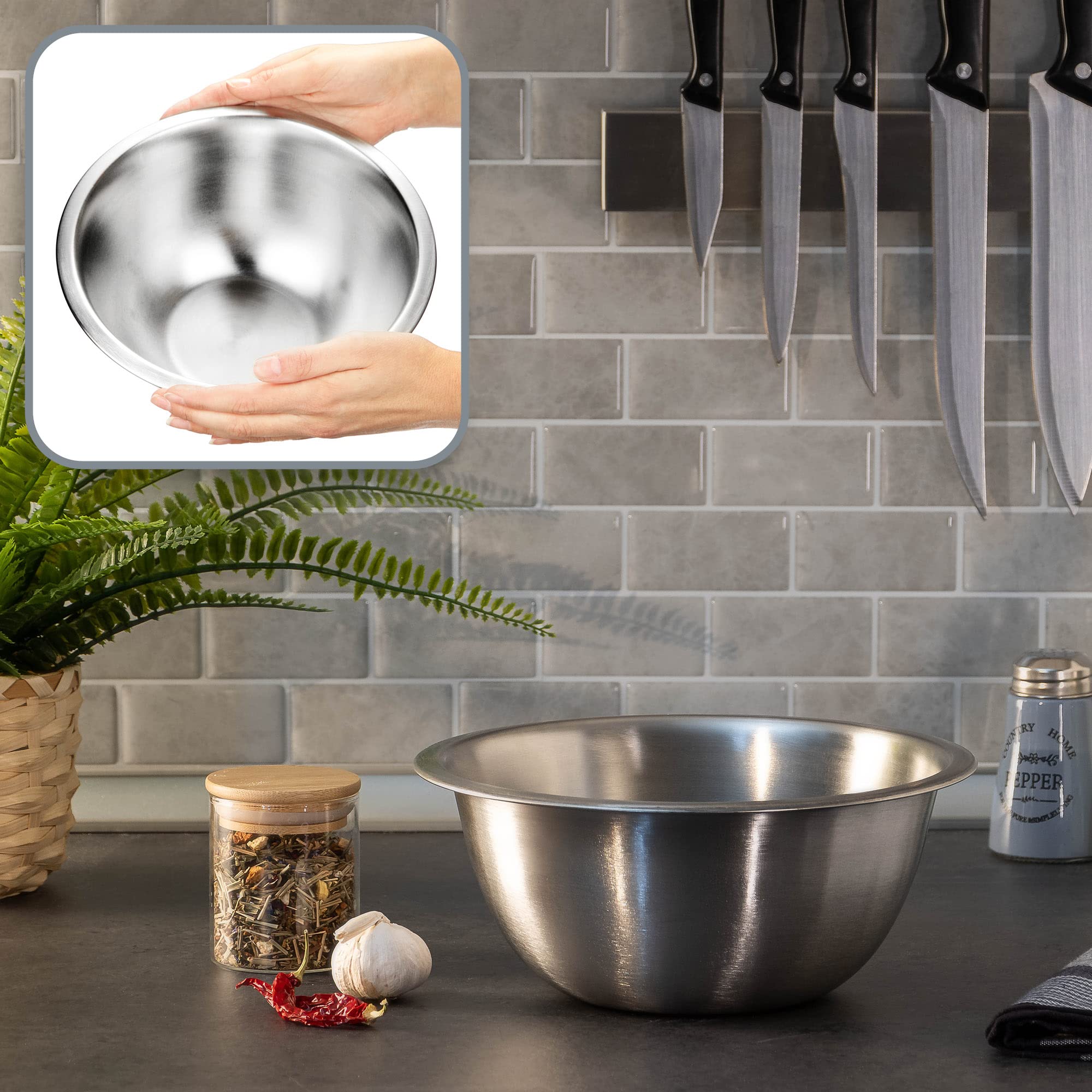 Ensemble 2 Bols Inox COM-FOUR - 750 Ml Et 1300 Ml, Fond Antidérapant, Pour Cuisine, Mélange Et Service, Qualité Alimentaire