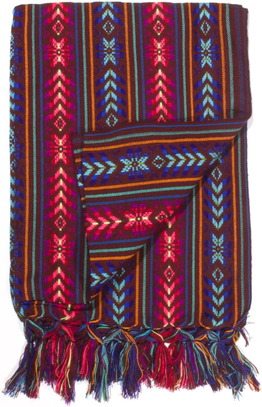 Del Mex Woven Rebozo Style Mexican Table Runner Scarf (Maroon) image 5
