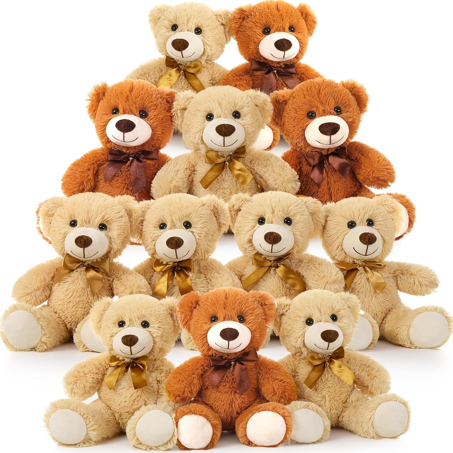 MorisMos 8 Packs Teddy Bears Bulk Stuffed Animals, 14in Small Teddy Bear Plush, Cute Stuffed Bears for Centerpiece Baby Shower Valentines Wedding Birthday, Light Brown