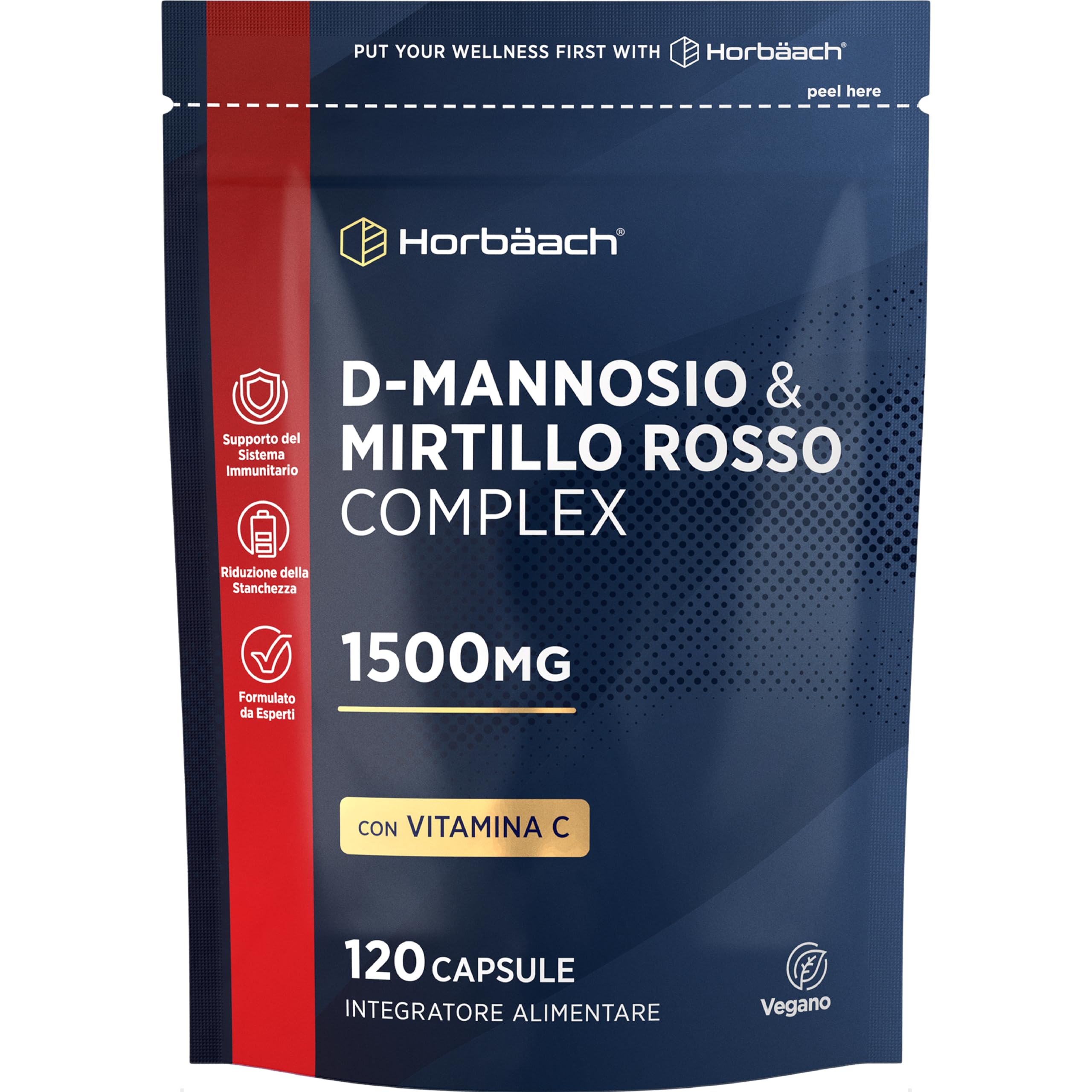 D Mannosio Cranberry 1500 mg | 120 Capsule Vegane | con Vitamina C | aiuta il Sistema Immunitario | di Horbaach