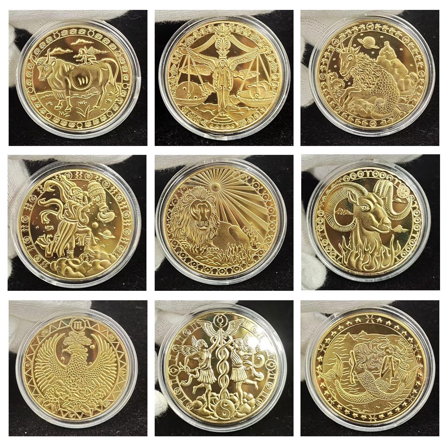 12 Constellations Pièce D'Or Commémorative de La Collection D'Art, Pièce de Fée Des Dents, Monnaies de Fée Des Dents, d'Or Avec Différents Motifs, Pièces de Monnaie Cadeaux， Constellation