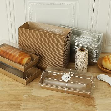 50 Pack Cake Boxes for Cake Portions, Paper Sandwich Platter Trays with Clear Lids Oil Proof & Leak Proof Mini Charcuterie Dessert Boxes for Sandwiches Cakes Pastries Brown