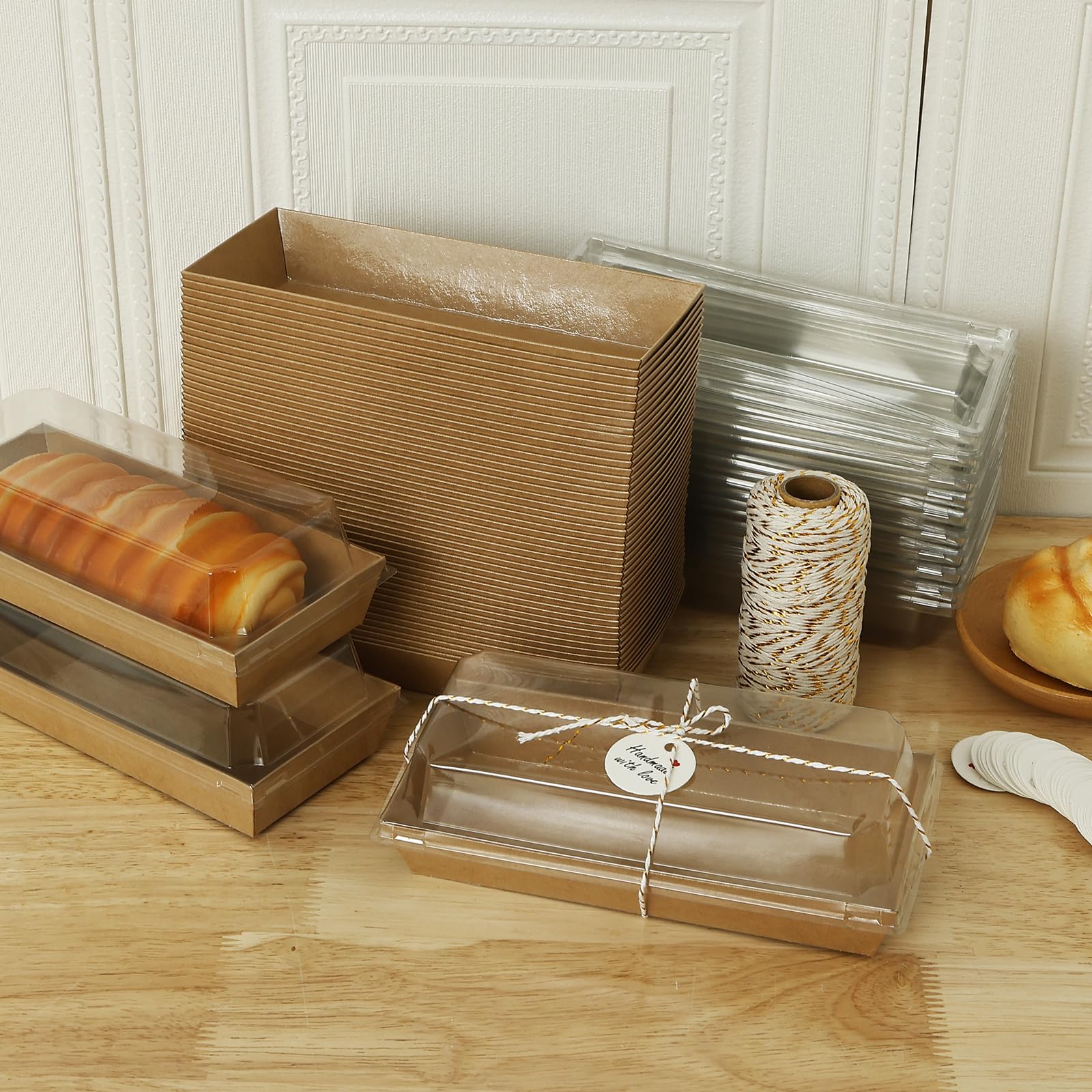 Bpyhebe Brown 50 Pack Cake Boxes For Cake Portions, Paper Sandwich Platter Trays With Clear Lids Oil Proof & Leak Proof Mini Charcuterie Dessert Boxes For Sandwiches Cakes Pastries (Brown)