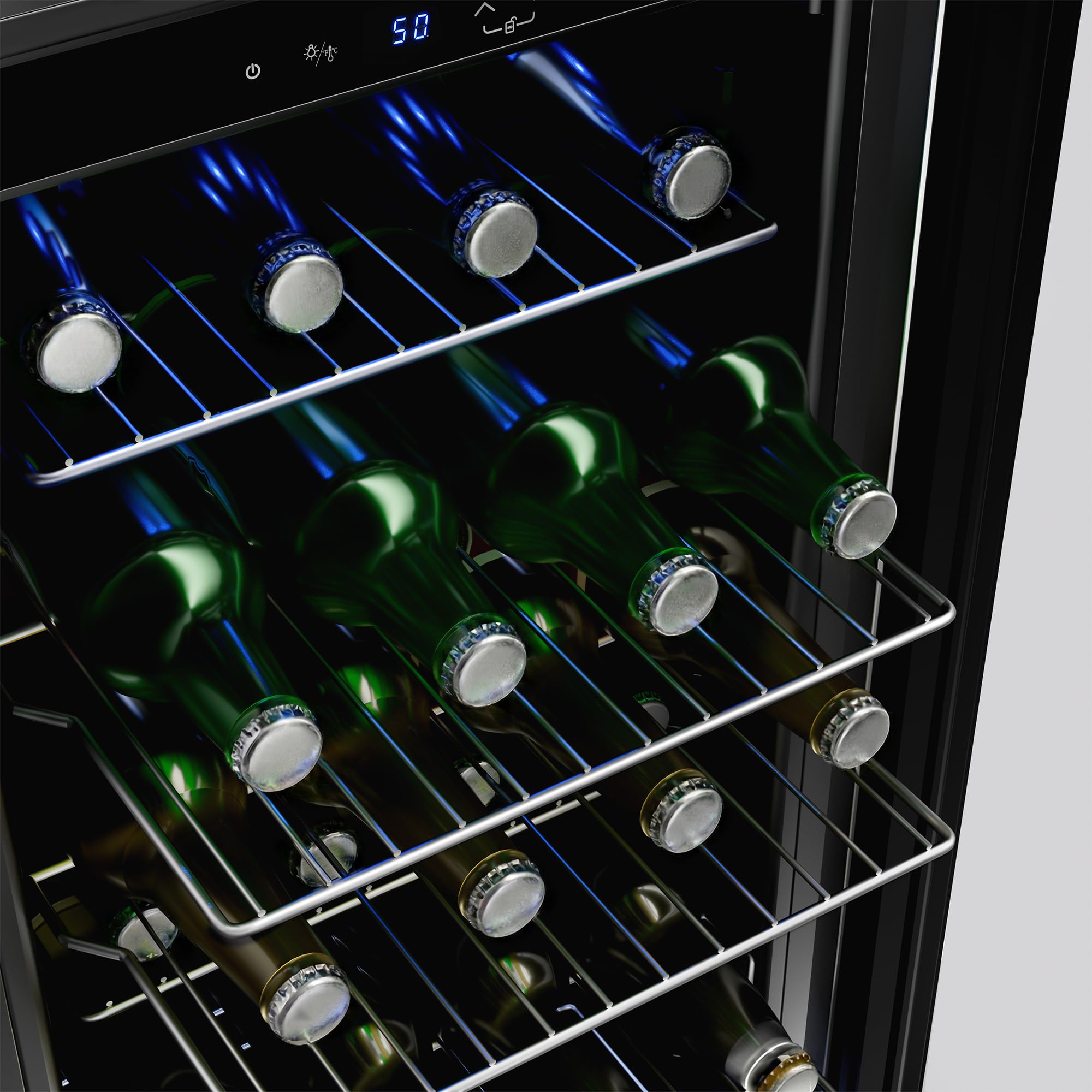 Empava 15 Inch Undercounter Beverage Cooler Refrigerator With Glass Door, Freestanding Drink Fridge With LED Light, Touch Control, 80 Cans Capacity on Fridge.com - View 5