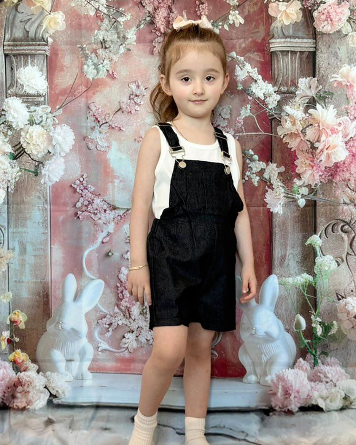 HINTINA Toddler Little Girl Summer Casual Loose Fit Adjustable Overall Shorts Rompers Bib Shortalls 2 Pieces Outfits