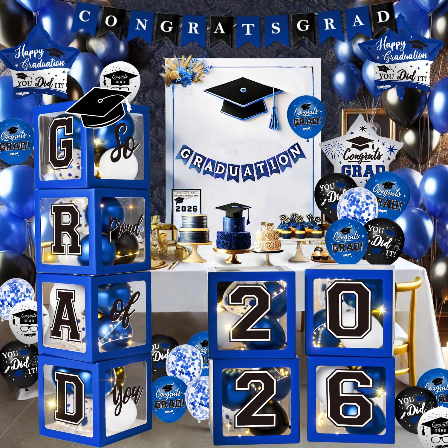 Amazon.com: Graduation Decorations Class of 2026 - Blue Graduation ...