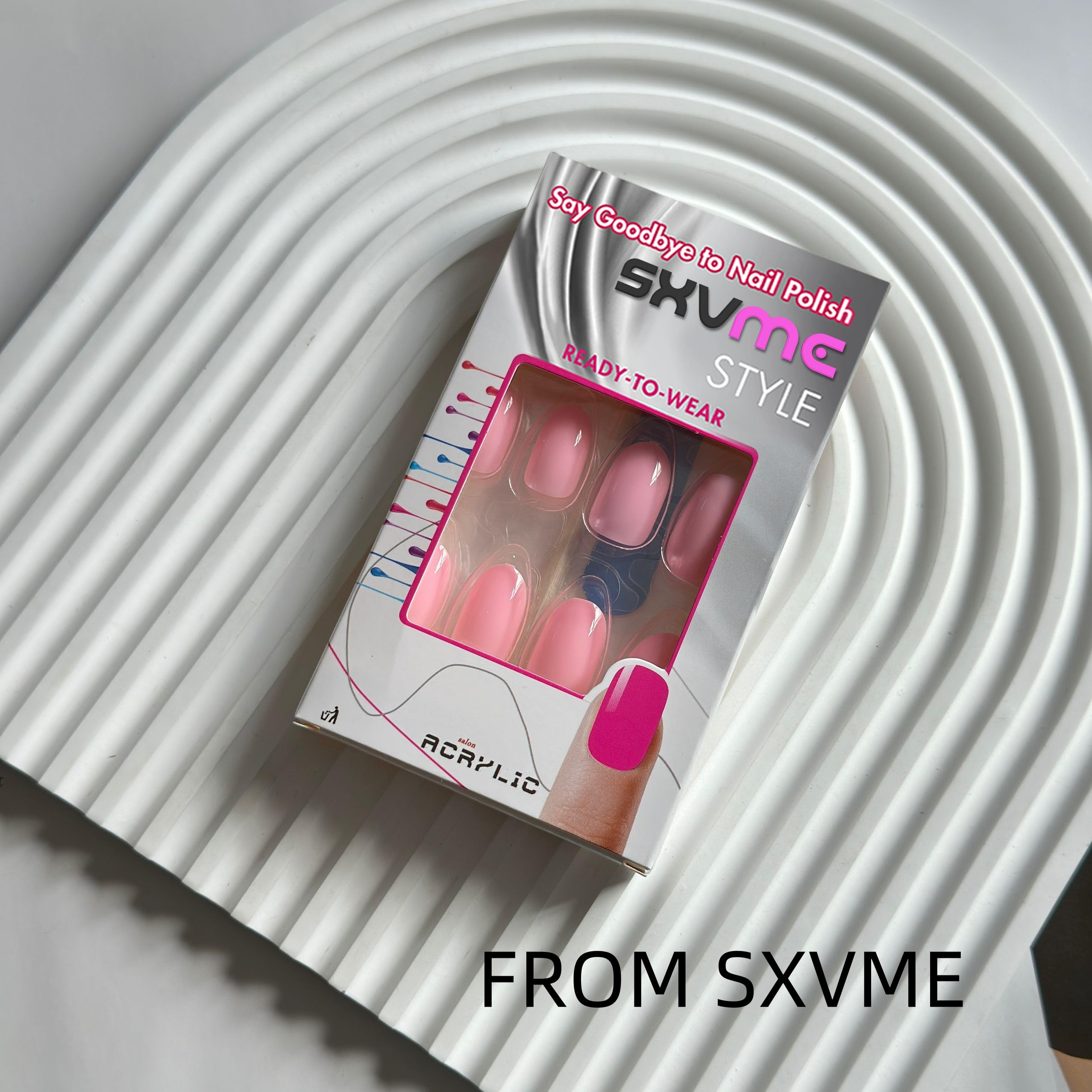 SXVME Baby Pink False Nails Short Oval, Simple Acrylic Press on Nails Short, Pink Fake Nails Press on - Image 2