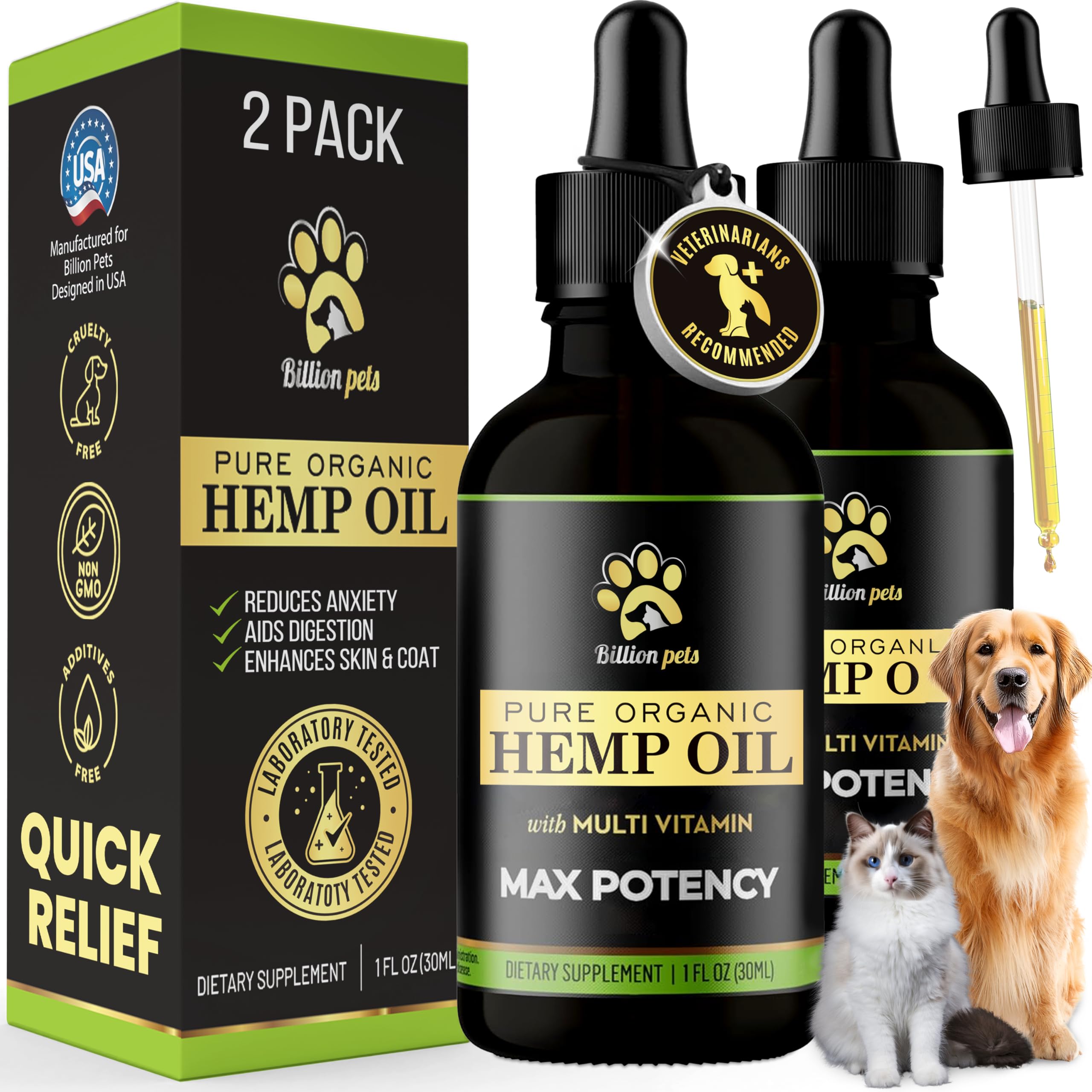 Billion PetsHemp Oil for Dogs Cats UK made - Calming Dogs Treats - Hip and Joint Support (2 Pack)