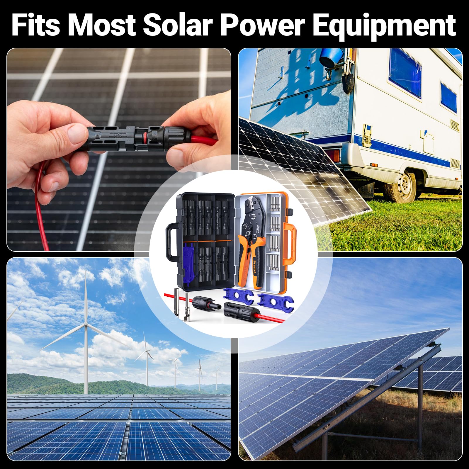 Pince à Sertir, Outils de Sertissage Solaires Pour 2,5-6 mm² Câble PV avec Preciva Pince a Sertir, 10 Paires de Connecteurs Solaires, 2 Clés MC4, Photovoltaïque Panneaux Solaires