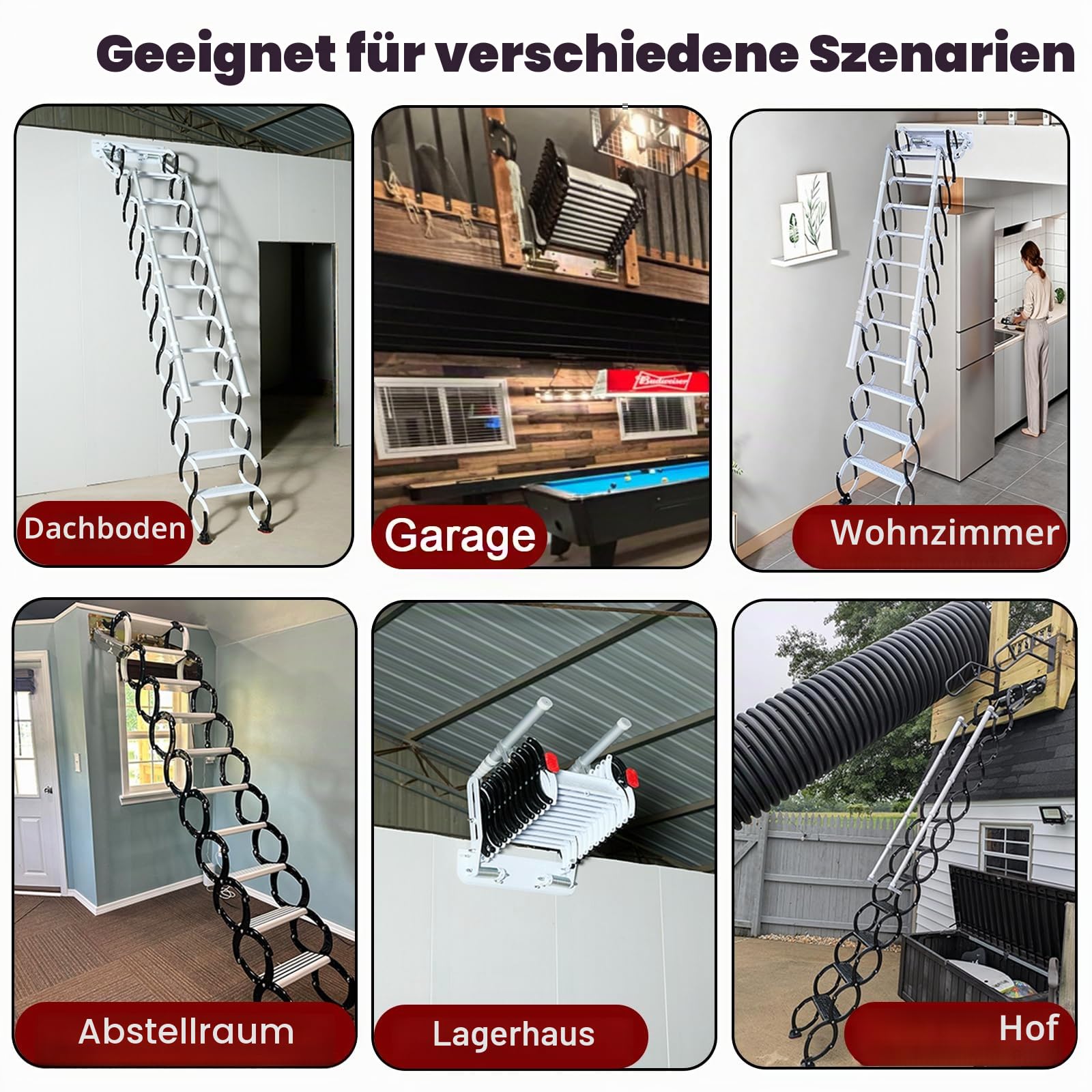 12 Stufen Wandmontierte Dachbodenleiter, Einziehbare mit 2 Handlauf Ausziehbare Klappleiter, Robustem Faltsystem, für Wohnzimmer, Büro, Schlafzimmer, Garage & Balkon (2.9-3.0m/9.5-10ft)