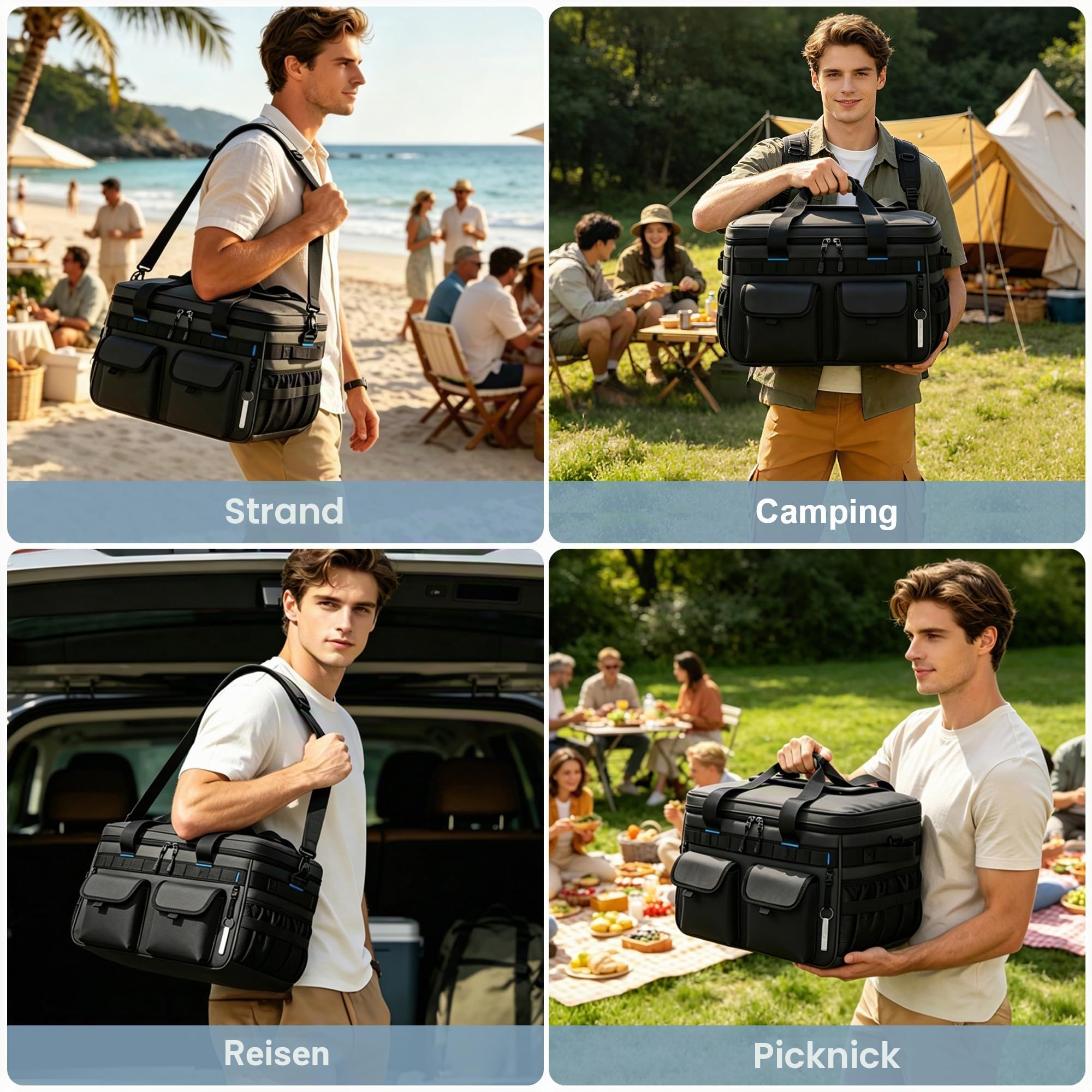 Kühltasche Groß, 40L Große Isolierte Kühlbox Faltbar, wasserdichte Tragbare Auslaufsichere Thermotasche Picknicktasche