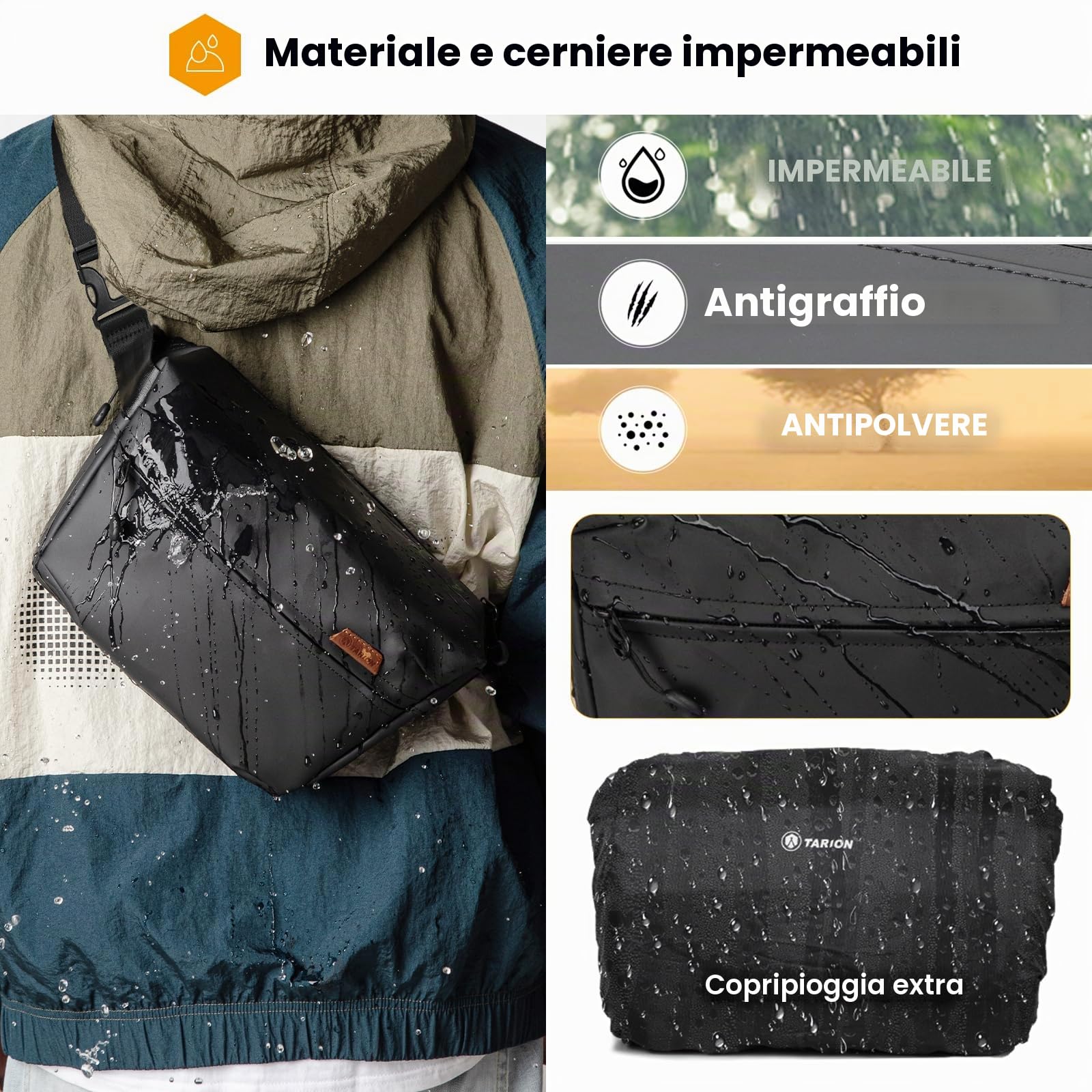 TARION Borsa a tracolla per fotocamera DSLR, borsa a tracolla con 2 divisori rimovibili, Nero, S, Borsa Messenger