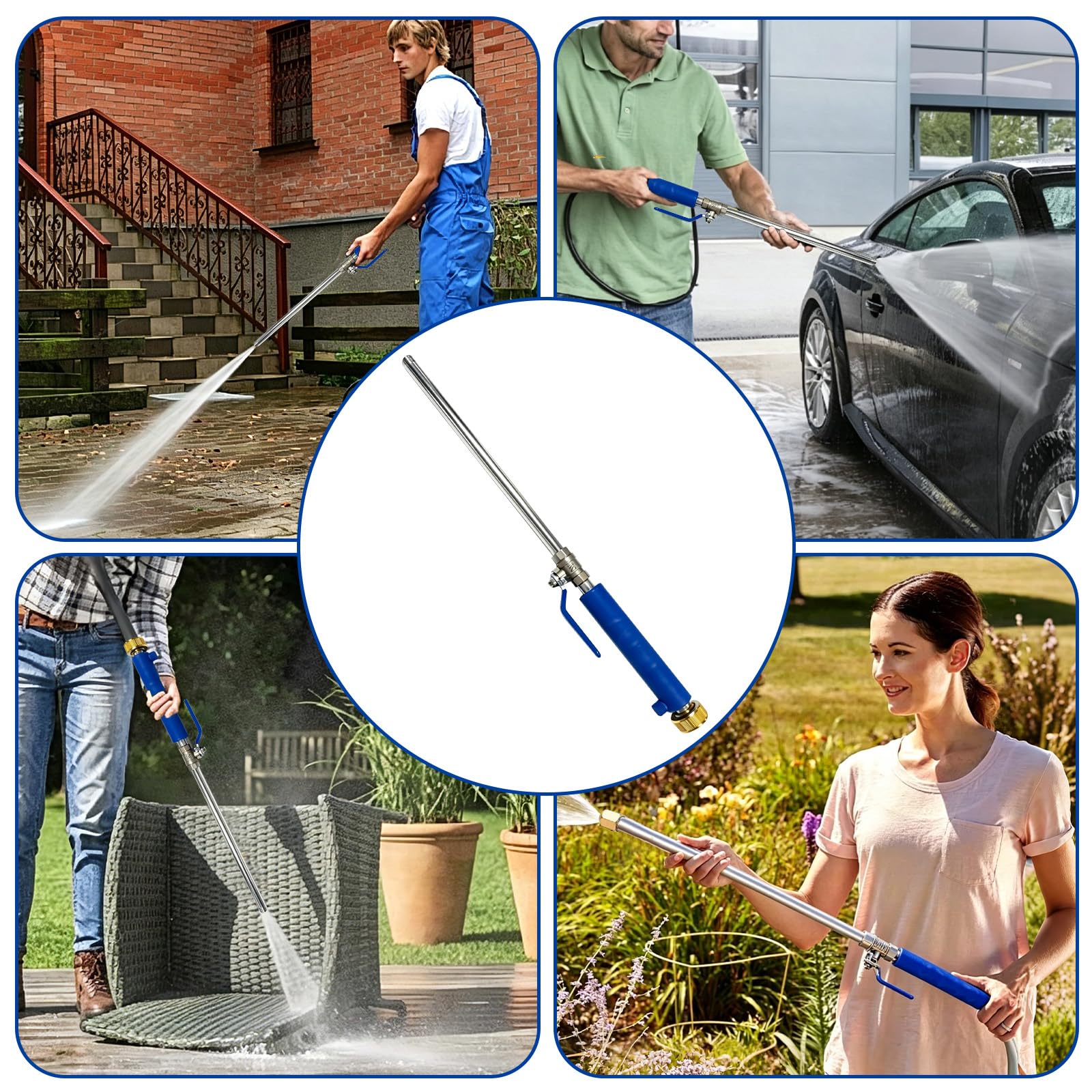 Lanza de Presion, FainFun Pistola de Agua a Presión, Lanzadera de Agua a Presion, Hidrolimpiadora, Jet Jardin, Se Necesita una Bomba de Presión o una Conexión Directa al Instrumento (Azul 2)