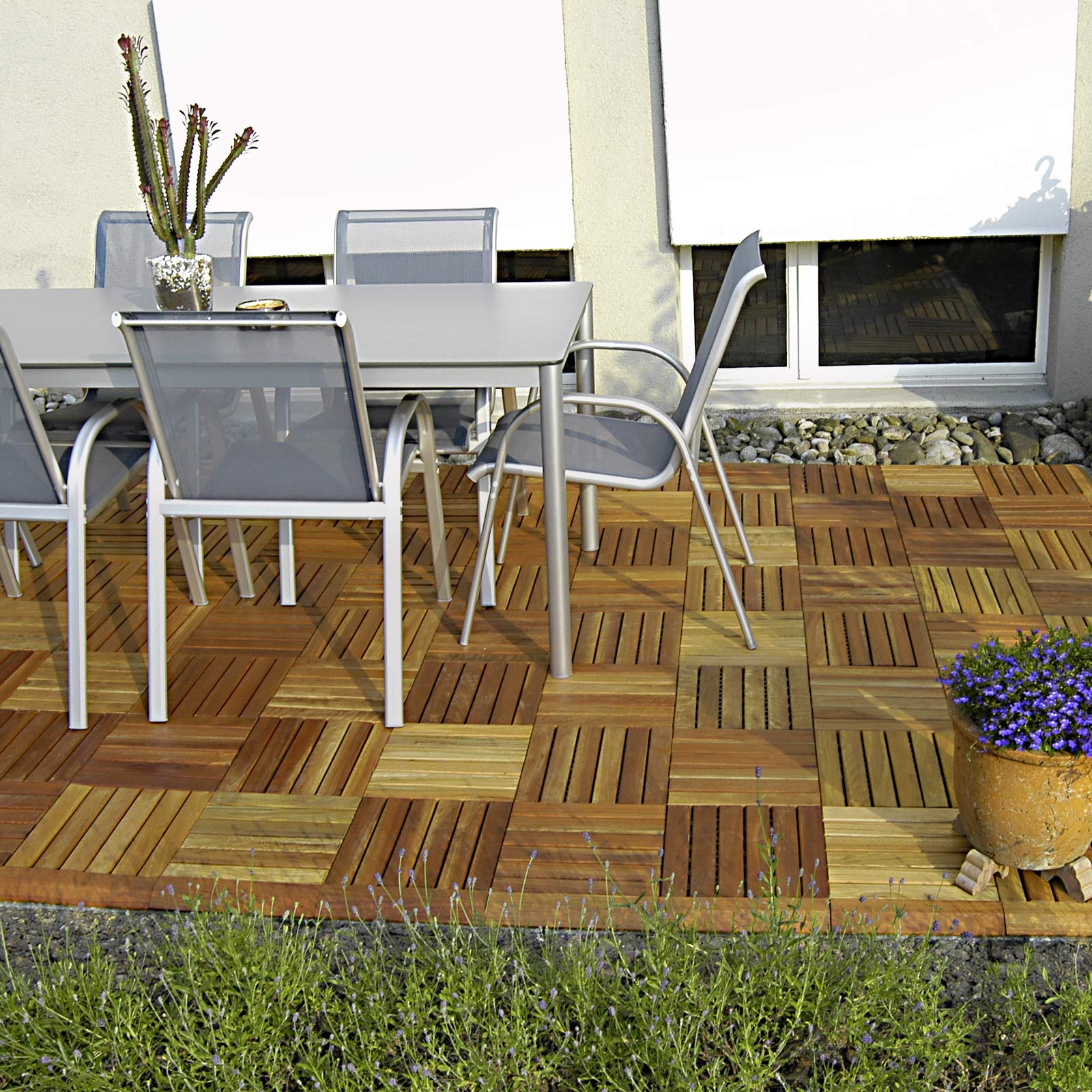 Froadp Suelos de Madera Acacia para Exterior, 30x30cm Baldosas para Terrazas, Cubiertas de Jardín impermeables con Sistema de Drenaje, Piso Antideslizante Tablas para Balcón Piscina Patio(5m², Tipo A)