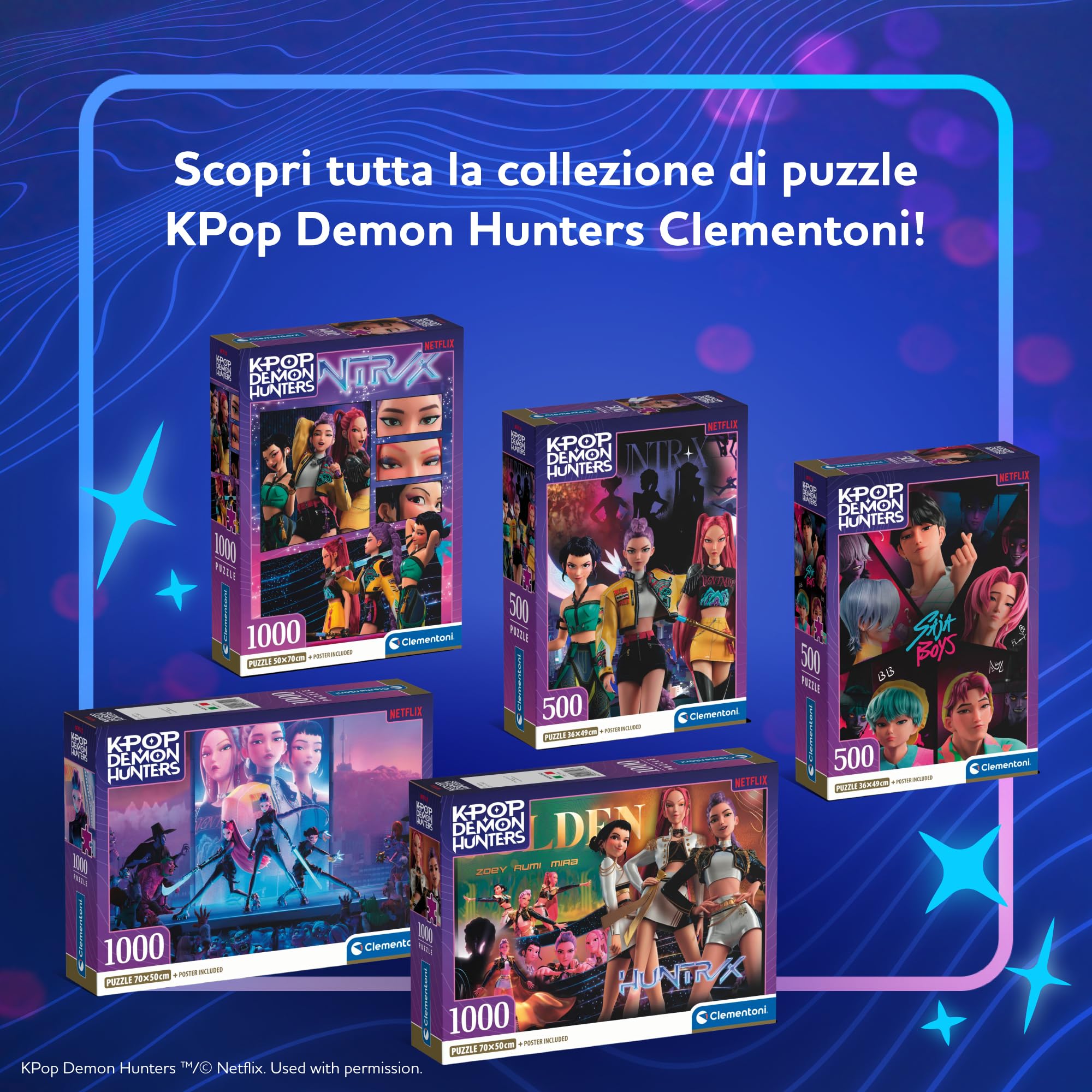 Clementoni Puzzle 1000 Pezzi per Adulti e Ragazzi, Illustrazione con Tema K-pop Demon Hunters, Idea Regalo, Made in Italy, 70x50 cm, Poster Incluso, 37125