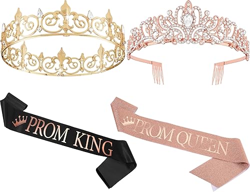 Miniatura 8 de Lyrow Juego de 4 coronas y fajas de graduación de Halloween, para niñas, graduación, rey y reina, tiara para recuerdos de fiesta, mujeres, boda,