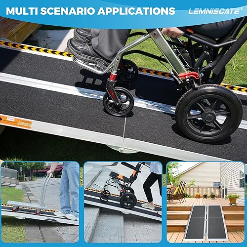 Miniatura 6 de Rampa para silla de ruedas de 7 pies, rampa portátil para silla de ruedas para el hogar, rampa de aluminio para silla de ruedas para escalones,