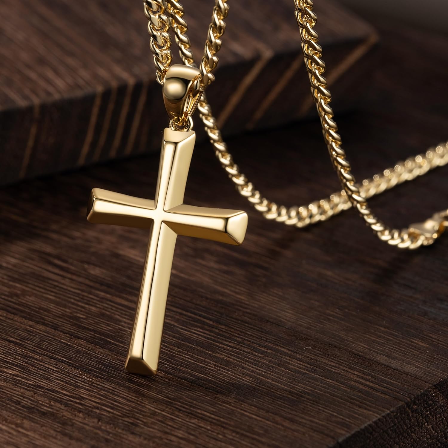 Mens Cross Necklaces Gold Cross Necklace for Men 14K Gold Cross Chain for Men Paired with 4.3mm Cuban Link Chain for Men Dainty Gold Crosses Pendant Necklace for Mens Necklaces 20/22/24in